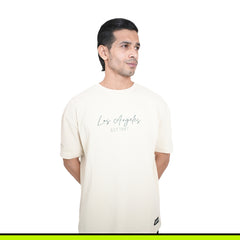 GalliWear Core Beige oversized French Terry t-shirt – front view