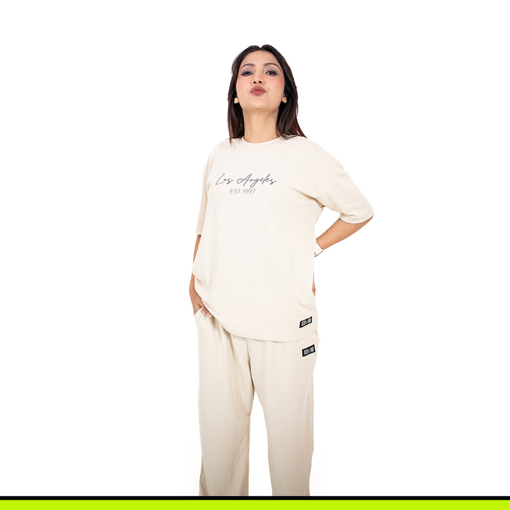 GalliWear Core Beige oversized French Terry t-shirt – back view