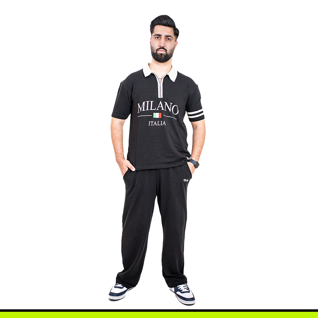 GalliWear Shadowline Noir black French Terry co-ord set – front view