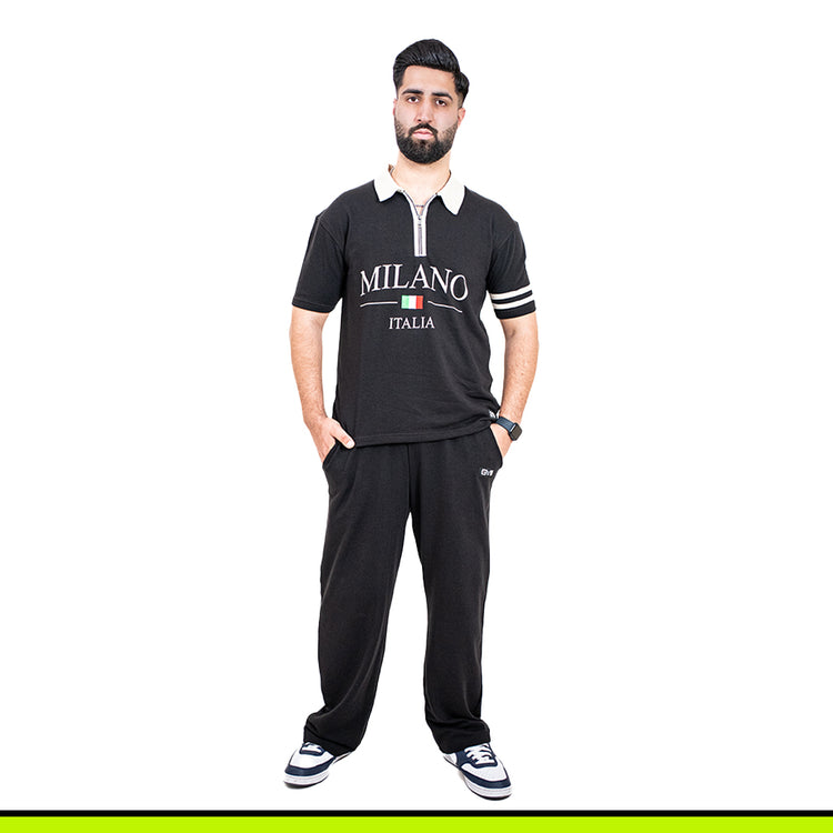 GalliWear Shadowline Noir black French Terry co-ord set – front view