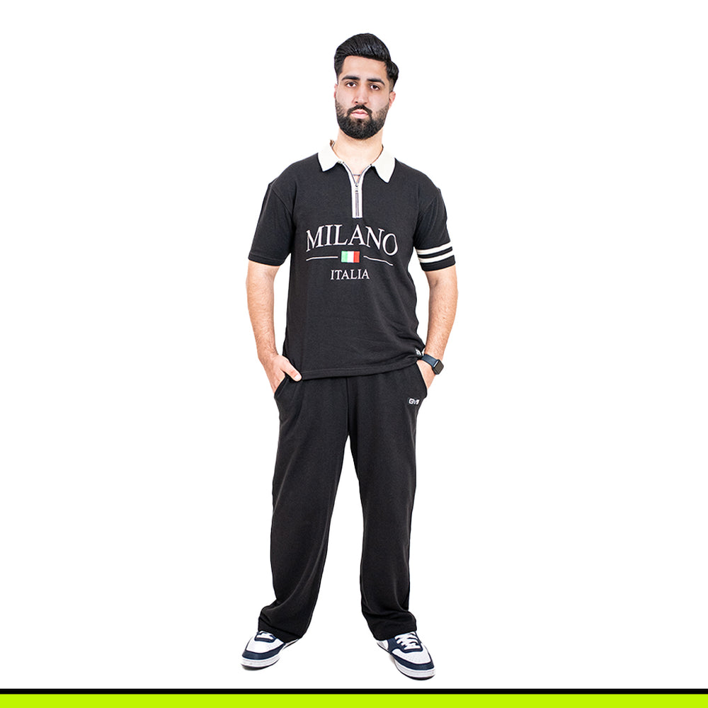 GalliWear Shadowline Noir black French Terry co-ord set – front view