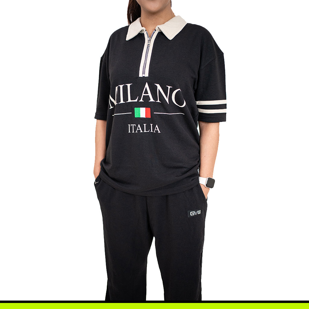 GalliWear District Polo black zip French Terry – back view