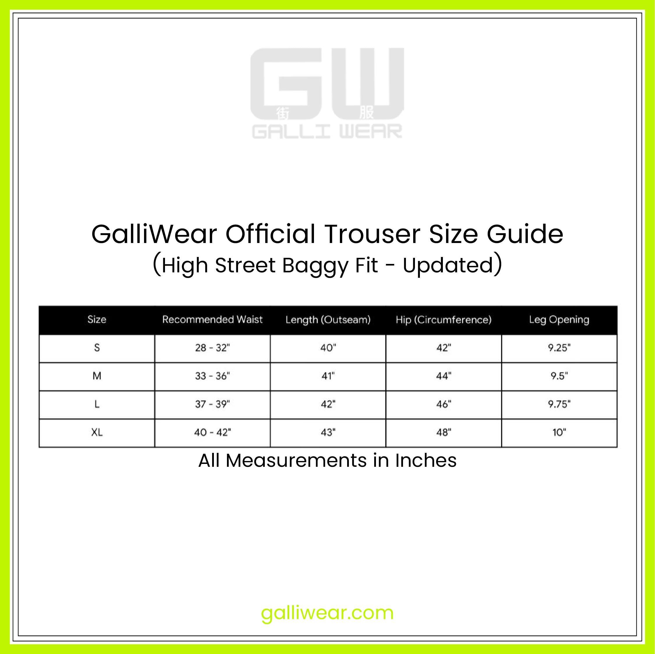 GalliWear French Terry size guide – body measurements