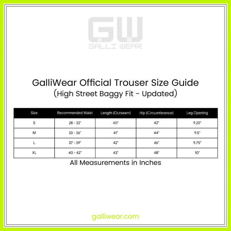 GalliWear French Terry size guide – body measurements